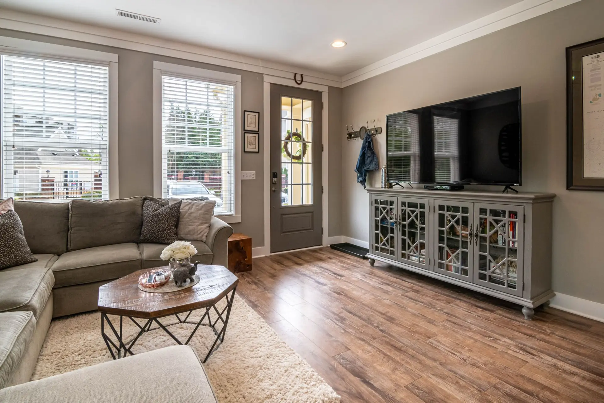 Wood-look luxury vinyl plank flooring in a furnished living room
